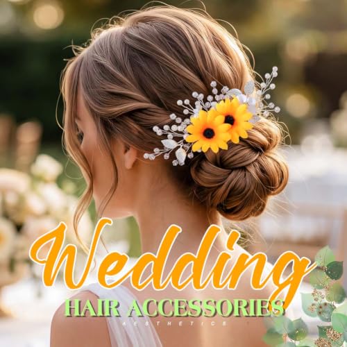 JEAIRTS Silver Sunflower Bridal Hair Comb with Pearls & Crystals - Wedding Accessory