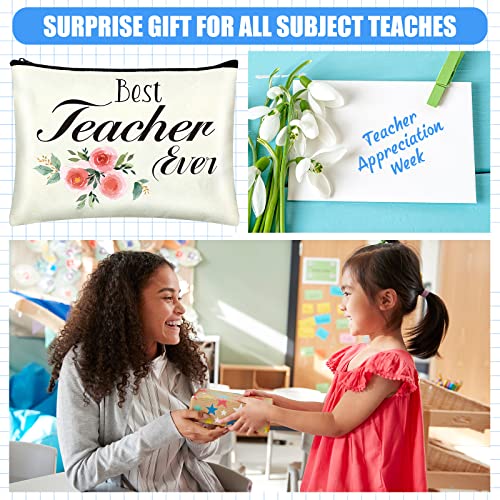 Funtery 16 Pcs Teacher Appreciation Gift Set 4 Cosmetic Bags 4 Keychains 4 Blessing Card Bracelets, 4 Pair Socks