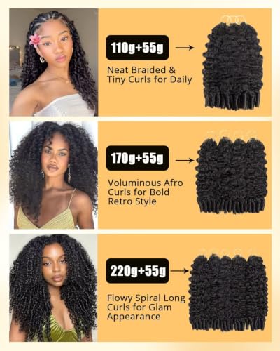 ISHOW Burmese Curly Crochet Hair 170g Pre-Looped 20 Inch Natural Black