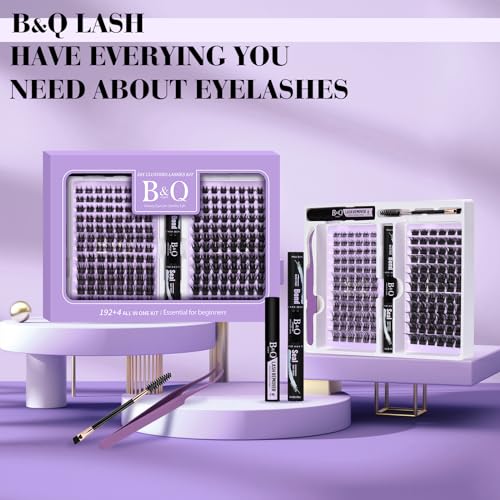 Lash Extension Kit 144 pcs Eyelash Extension Kit B54+B55 8-18mm Mixed Lash Clusters Kit Individual Lashes Kit Wispy with Lash Glue and Remover Applications Eyelash Kit (B54+B55, Kit)