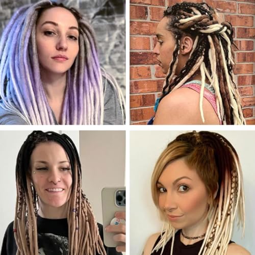 Pouweney 22 inch 5 Packs Clip in Wool Dreadlock Extensions, 20 Strands Lavender Purple Viking Clip on Dreads Extensions for Woman, Handmade Soft Wool Dreadlocks…