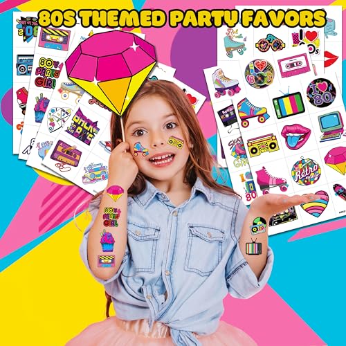 80s Temporary Tattoos 96 PCS Retro Party Favors for Kids