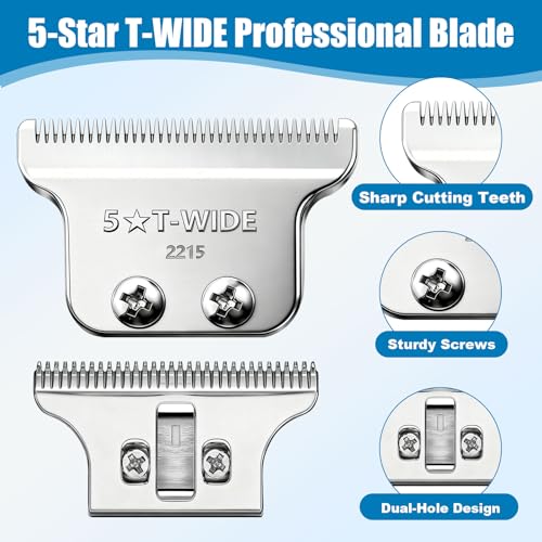2215 Adjustable Zero-Gap T Blade Replacement for Wahl 5 Star Detailer Li Trimmer Models 8081/8171 (Silver-2PCS)