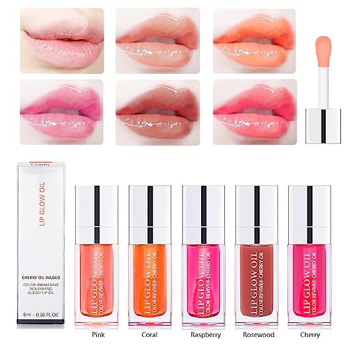 Fovcos Hydrating Lip Glow Oil with Cherry Seed Oil, Clear Moisturizing Lip Plumper