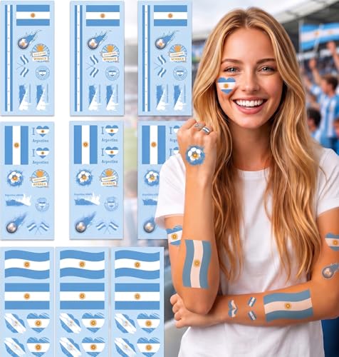 Argentina Flag Face Stickers - 16 Temporary Tattoos for Fans