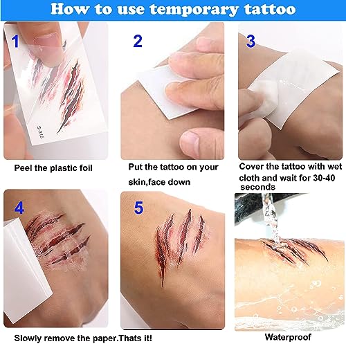 Halloween Wound Tattoo Stickers - 26 Sheets Waterproof SFX Makeup