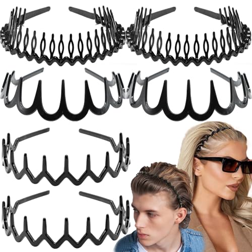 Supgoodom 6 Pcs Zig Zag Headbands with Teeth – Flexible PVC Hair Bands in Bright Black (Versatile Bright Black)
