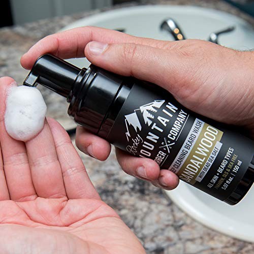 Rocky Mountain Barber Company Foaming Sandalwood Beard Wash ? With Sandalwood Essential Oil, Vitamin B5 & Dead Sea Salt - 5 oz