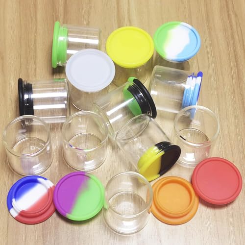 15ml Silicone Glass Wax Containers Airtight with Silicone Lid Concentrate Jars Multi Use (100)