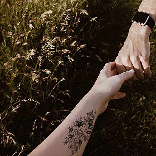 Peony Rose Temporary Tattoos - 10 Sheets Waterproof Floral Fake Tattoos