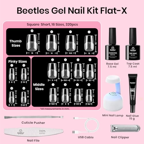 Beetles Gel Nail Kit with 320 Tips, 16 Sizes, UV Lamp & Glue