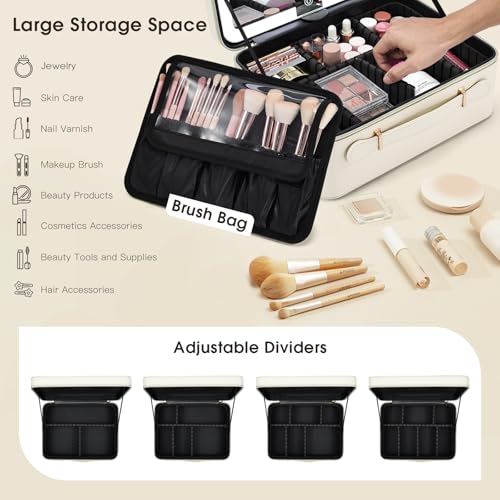 Faquenc Leather Makeup Case with LED Mirror – 11.4" Travel Organizer