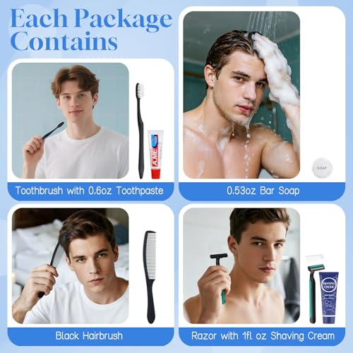Disposable Toiletry Kits, 6 In 1 Bulk Travel Size Hygiene Care Packages,Essential Men Women Individually Wrapped Personal Toiletries Set for Hotel, Charity/Guests/Shelter/Homeless (40 Pack)