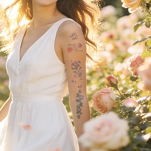 Flower Butterfly Temporary Tattoos 12 Sheet 84pc Pre-Cut