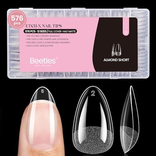Beetles Short Almond Gel Nail Tips 576Pc - 12 Sizes