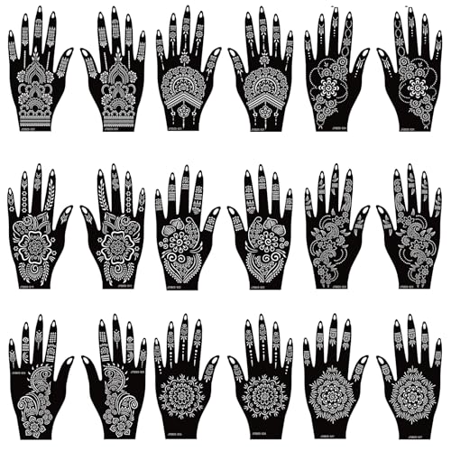 18 Sheets Henna Tattoo Stencils Kit for Hands