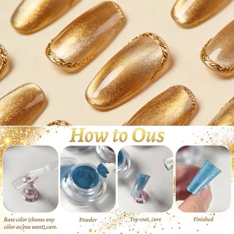 12 Colors Chrome Nail Powder, Iridescent Aurora Metallic Mirror Effect Holographic Pigment Glitter Gold Silver for Home Nail Art Decoration DIY Salon Manicure, Gift for Women