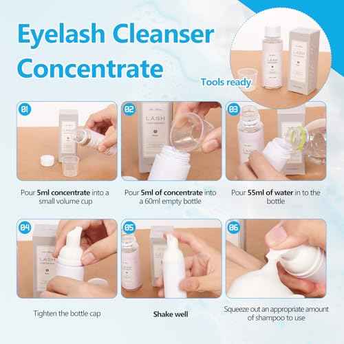 Lash Shampoo Concentrate 100ml Lash Extension Cleanser Oil-Free Eyelash Extension Shampoo with Salon Home Care -Makes 20 Bottles 60ml Lash Shampoo,Unscented