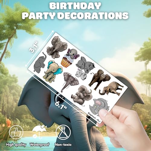 101 PCS Cute Elephant Temporary Tattoos Themed 1st Birthday Party Decorations Supplies Favors Decor Baby Pink Blue Animal Tattoo Stickers Gifts For Boys Girls Classroom School Prizes Carnival Cartoon