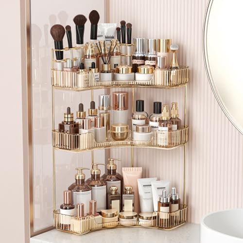 3-Tier Corner Bathroom Makeup Organizer with Brush Holder
