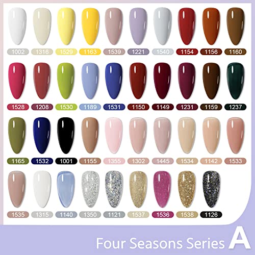 GAOY 42 Pcs Gel Nail Polish Set with Blue, Green & Red Colors - All Seasons UV Gel Series