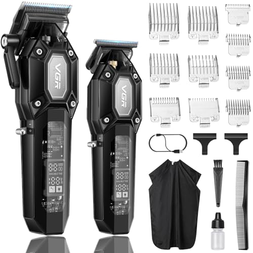 VGR Professional Cordless Hair Clippers & Trimmer Set - Black