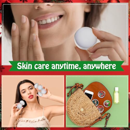 48 Set Canned Christmas Lip Balms Set Round Honey Christmas Moisturizing Moisturizer Lip Care Balm Party Favors with Bag Card for Xmas Holiday Stocking Stuffers Employee Appreciation Gifts