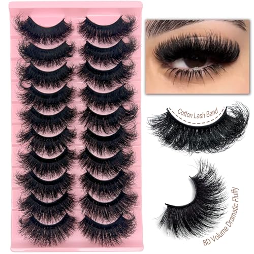 Fluffy Faux Mink Lashes 20-25mm Dramatic Volume 10 Pairs