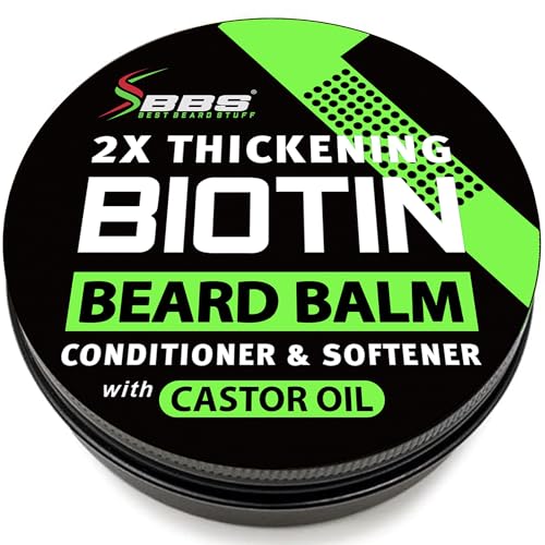 Biotin Beard Balm for Men - 2X Thickening for Beard and Mustache - Organic Mustache Wax with Castor Oil & Meadowfoam ? Hydrating Facial Hair Growth Balm & Leave-In Conditioner