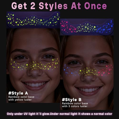 Rainbow Freckles Temporary Tattoo Stickers - UV Glow (12pc)