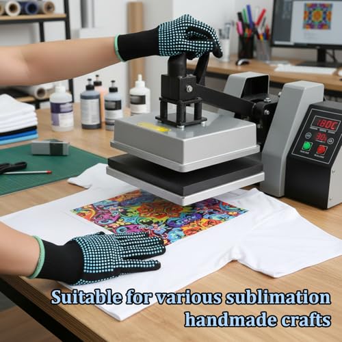 Heat-Resistant Gloves for Hair Styling & Sublimation - Combed Cotton, Silicone Dots, 2 Pack