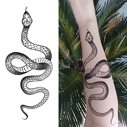 Black Snake Temporary Tattoo Stickers, Waterproof Fake Tattoos (4 Pack)