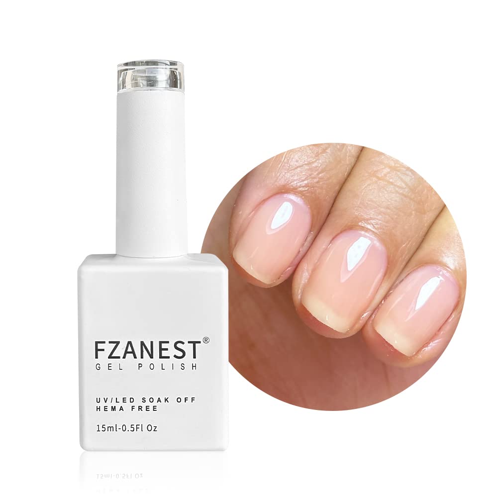 FZANEST Clear Nude Gel Nail Polish,Transparent Natural Nude Sheer Color Gel Polish Good for French Manicure Soak Off Flesh Tone Color UV Gel Hema Free