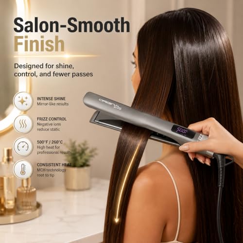 Lizz Professional Titanium Hair Straightener 500°F LCD Display Anti-Frizz Flat Iron