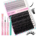 GEMERRY Lash Clusters Kit 100D Long 12-21mm with Spikes Cluster Eyelash Extensions Kit DIY Wispy Natural Lash Clusters with Lash Bond and Seal Spiky Individual Lashes Eyelashes