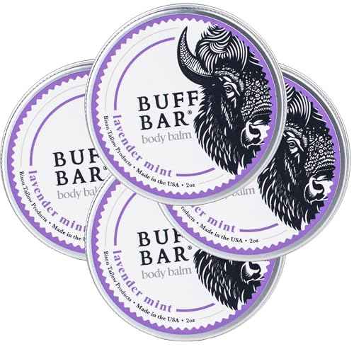 BUFF BAR Pure Bison Tallow Balm, Lavender Mint, 4 Pack - All Purpose, Hydrating, Naturally Derived, Mild Scent, Replaces Lotion, For Cracked, Dry, Itchy, Irritated Skin, Essential Oil