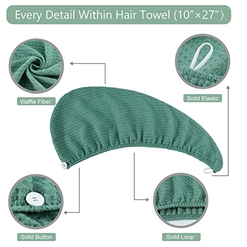 Microfiber Hair Drying Towel Wraps - 2 Pack (Green)