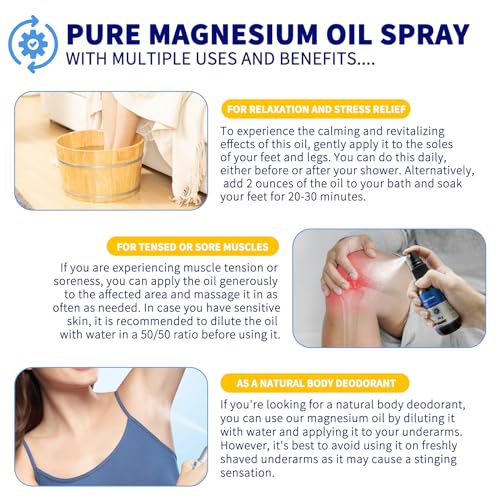 Pure Magnesium Oil Spray, 60ml Magnesium Oil for Feet - Natural Formula, Magnesium Spray for Leg Cramps, Soothing Relief & Relaxation for Better Sleep, Easy to Absorb and Use