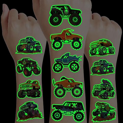 96 PCS Glow in Dark Monster Truck Temporary Tattoos for Kids