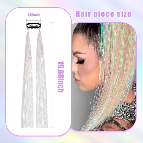 Hair Tinsel Clip-On Extensions 6 Strands Glitter 20 Inch