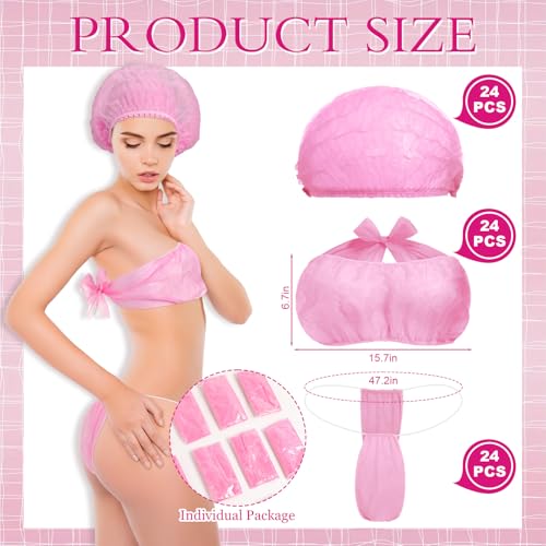 96 Pcs Spray Tanning Supplies Included Spray Tan Feet Pads Hair Nets Disposable Bra Underwear Caps Kit for Sunless Tan Self Tanning at Home or Salon Accessories (Pink)