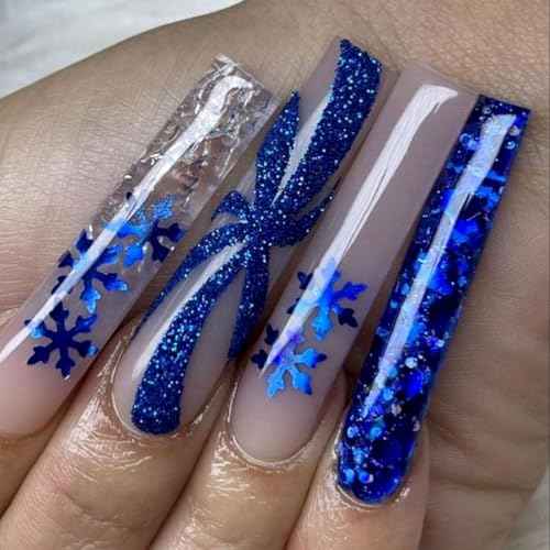 12 Grids Christmas Nail Art Glitter Sequins 3D Holographic Winter Snowflake Nail Art Glitter Flakes White Blue Pink Green Snowflake Designs Xmas Nail Decorations for Acrylic Nails Supplies