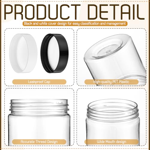 Meanplan 100 Pcs 4 oz Plastic Container Jars Clear Round Cosmetic Container with Lids, Plastic Jars with Screw Lids for Travel Storage, Kitchen Use, DIY Crafts(Black, White, PP)