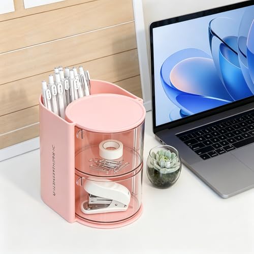 Pink 2-Layer Rotatable Hair & Jewelry Organizer - Clear Acrylic Storage Box