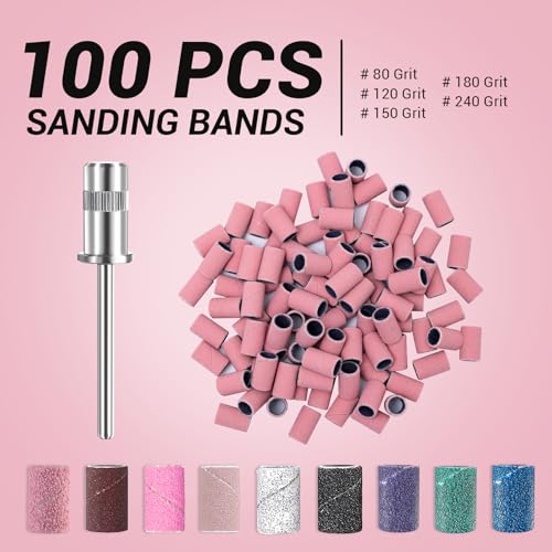 MelodySusie 100 Pcs Nail Drill Bits #180 Grit Sanding Bands