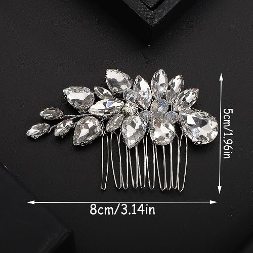 Teyglen Rhinestone Wedding Hair Comb in Black (Crystal, 8*5cm/3.14*1.96in., Alloy+Rhinestones + Crystal, Sparkly Headpiece for Women & Girls)