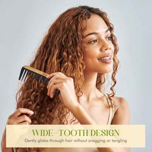 OBW Bamboo Wide Tooth Comb ? Detangler for Curly, Thick & Natural Hair ? Dimensions: 5.8x2.1 in, 1.1 oz - Lightweight & Durable Bakelite-Infused Comb for Men & Women ? Anti-Frizz Hair Tool by ORW