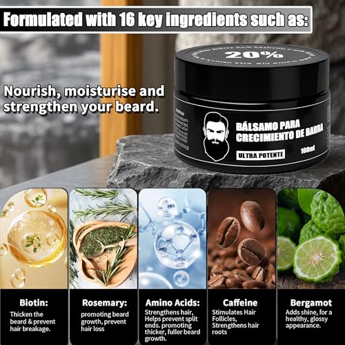 Estimulante de Barba, B?lsamo Para Crecimiento De Barba Ultra Potente, Barba Crema, Beard Growth Balm, Thicker, Fuller Beard & Hair 100ml/3.5oz (2)