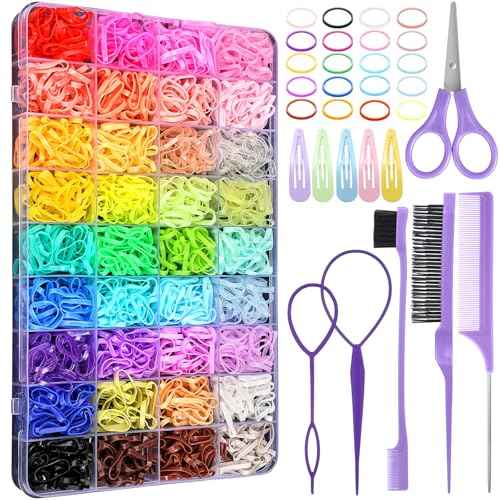 36 Colors Hair Rubber Bands for Hair, 2500 Pcs Elastic Hair Bands with 11 Hair Styling Tools, Colorful Elastic Hair Ties Hair Elastics Hair Accessories for Girls Baby Toddler Kids