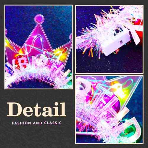 Zoestar Light Up Happy Birthday Crown Headband Glow Ball Hair Bands Sparkly Birthday Party Hair Accessories Women